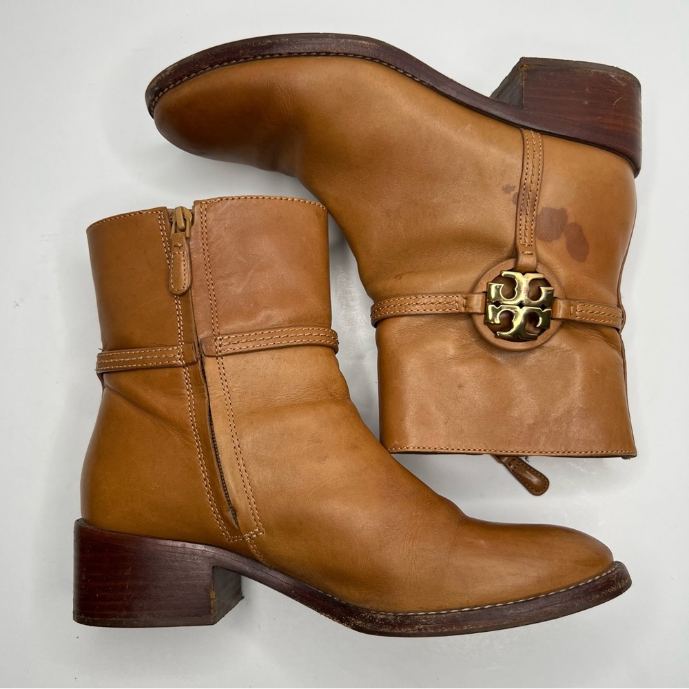 Tory Burch Miller Calf Leather Bootie Boots Brown Size 8.5 - Picture 10 of 16